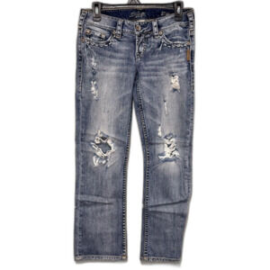 Silver Santorini Denim Jeans Distressed Size 26 Ankle Cropped 2 Low Rise‎